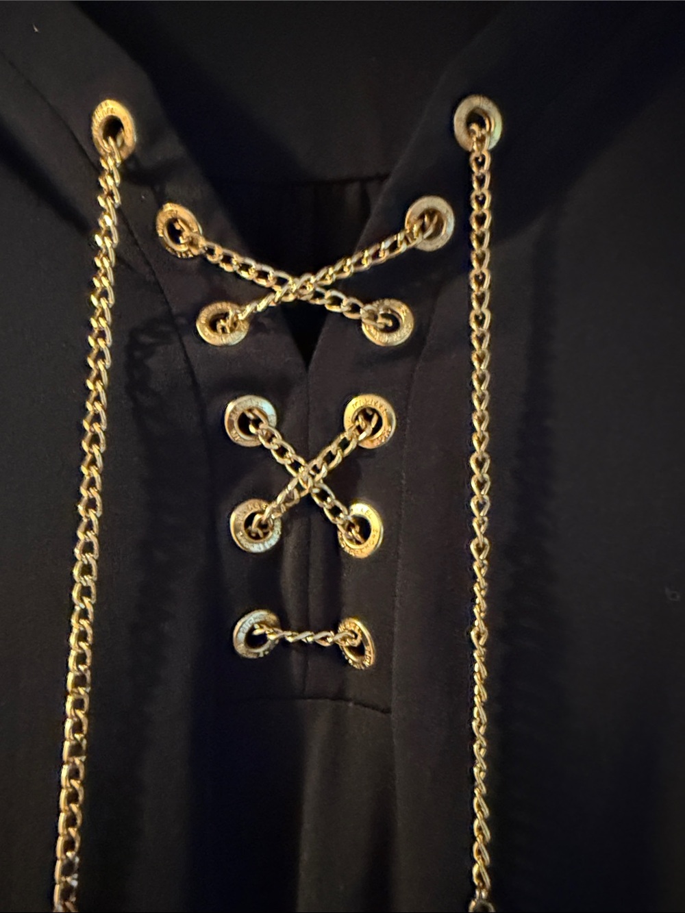 Michael Kors Black Long-Sleeve Lace-Up Dress with Gold Chain - Picture 5 of 10